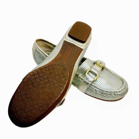 Coach Perforated Leather Buckle Driving Moc Loafer | Gold | SIZE 6.5 - Picture 4 of 5